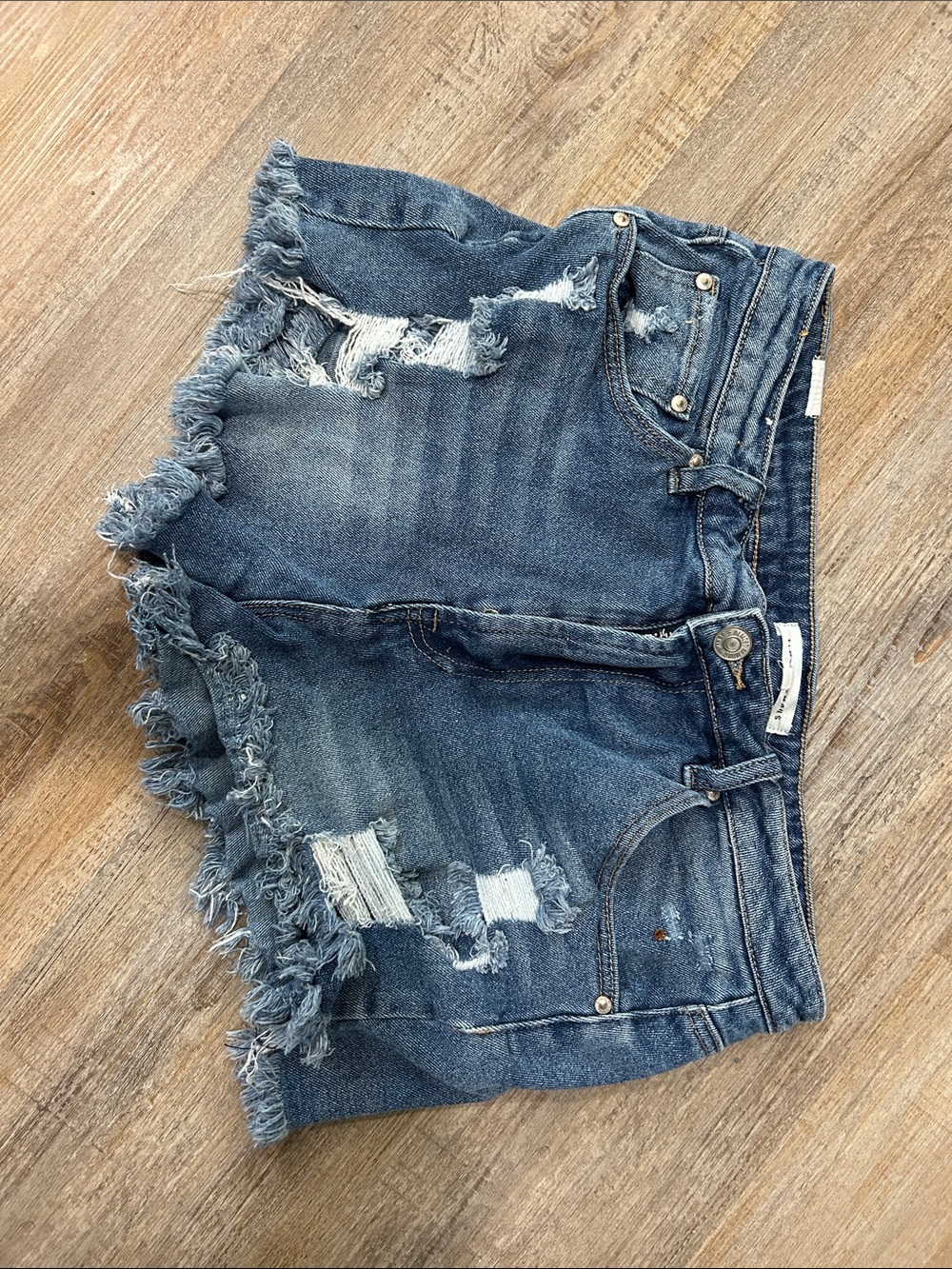 Ripped Frayed Denim Shorts - Medium Blue